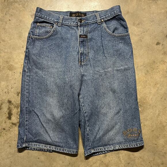 Vintage Y2k Boss Baggy Loose Fit Jean Shorts Jorts 32x15 - Picture 1 of 4